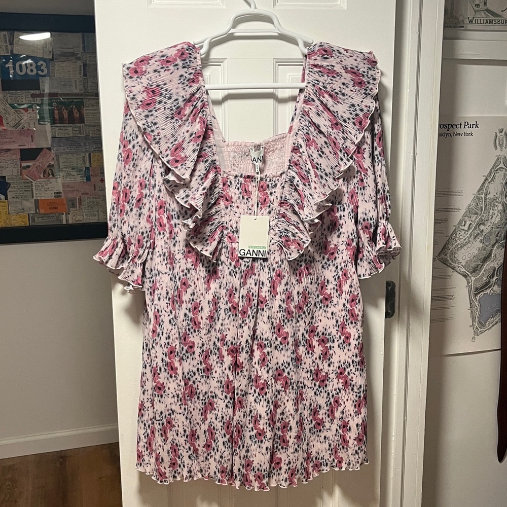 Ganni Pink Floral Dress - Size 42